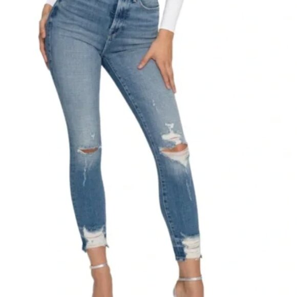 Good American Good Waist Crop Chewed Hem Jeans in Blue 634 Size 0/25 - Picture 1 of 1